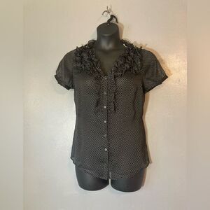 The Limited Black And White Sheer Polka Dot Ruffle Blouse